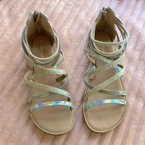 Youth size 5 Iridescent glitter/sparkle silver strappy gladiator sandals